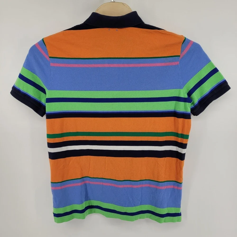 Polo Ralph Lauren Polo Shirt Mens Large Orange Striped Classic Fit Short‎ Sleeve